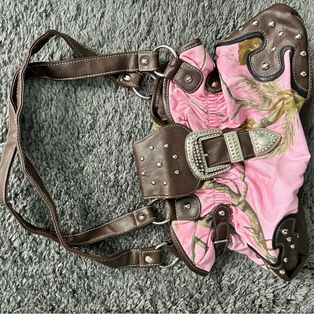 Pink and Brown Women's Bag with Studded Details